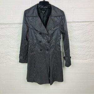 BEBE black silky satin pinstripes Y2K trench coat size medium